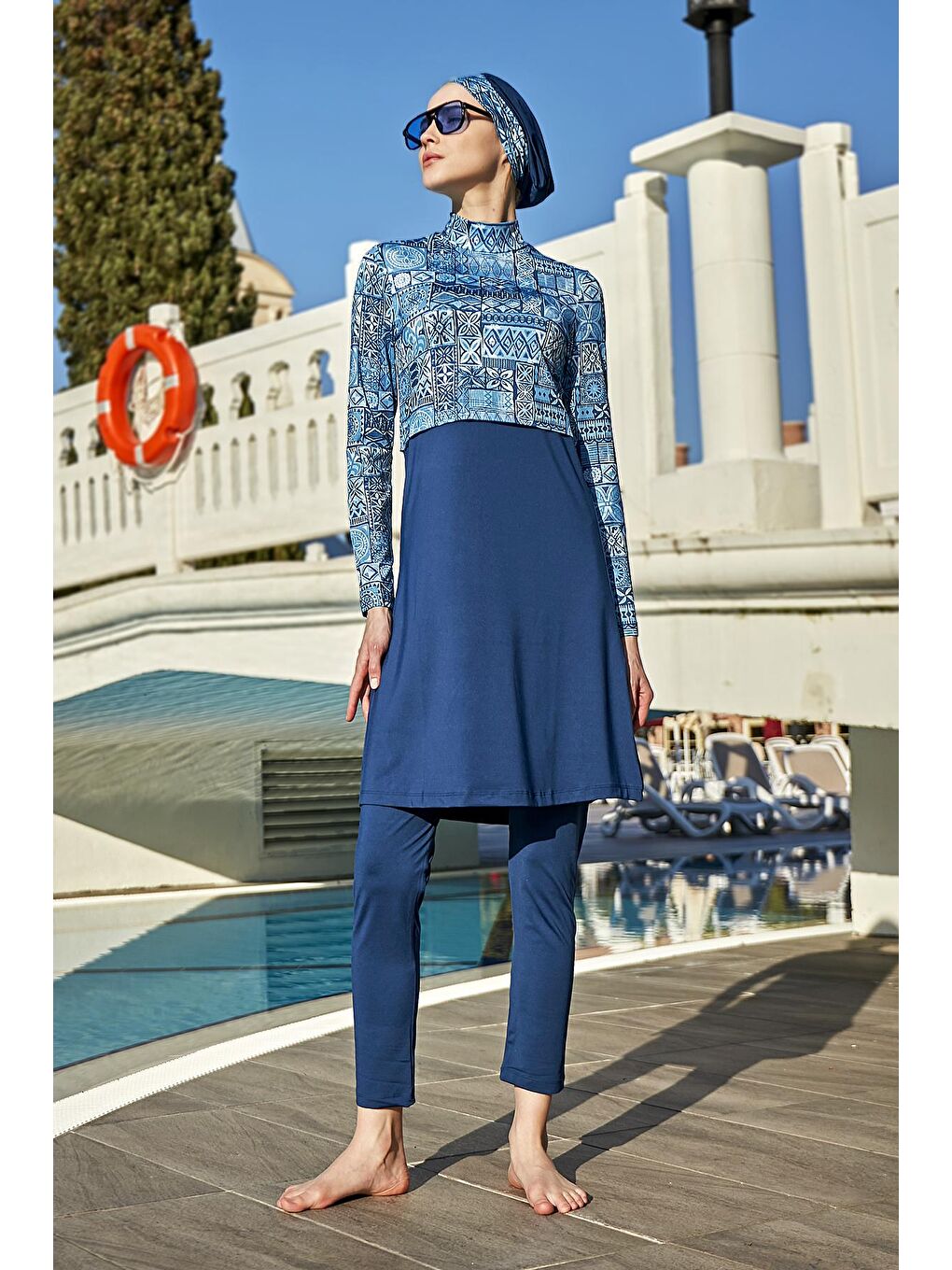 Lacivert Likralı Tam Kapalı Mayo 4lü Set R068 Lamia-1