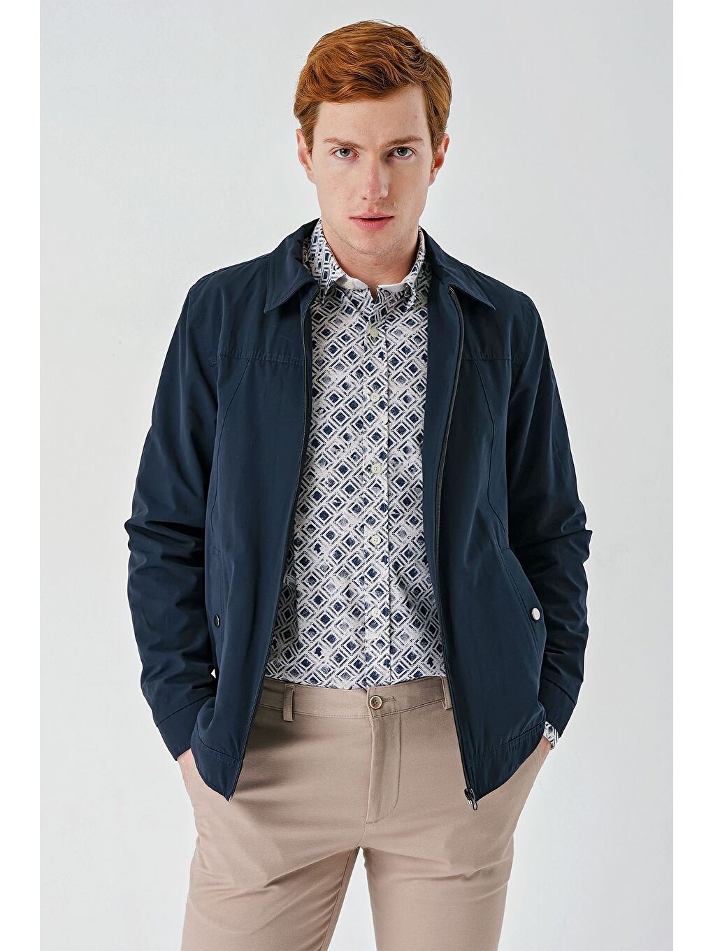 Koyu Lacivert Bez Ayağı Polo Yaka Düz Tam Astar Slim Fit Casual Mont 1007240101-2