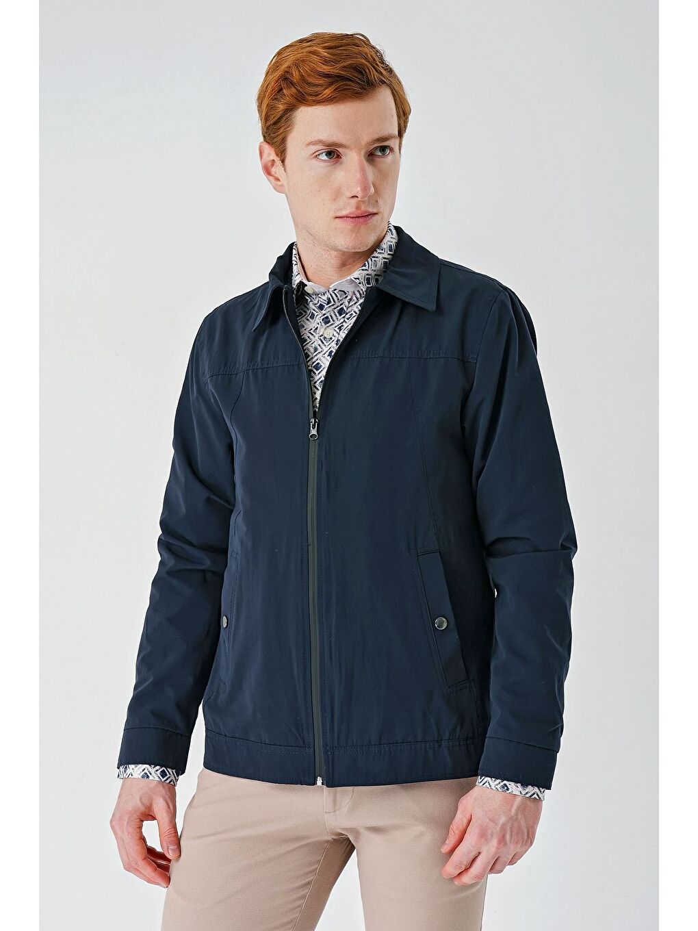 Koyu Lacivert Bez Ayağı Polo Yaka Düz Tam Astar Slim Fit Casual Mont 1007240101-3