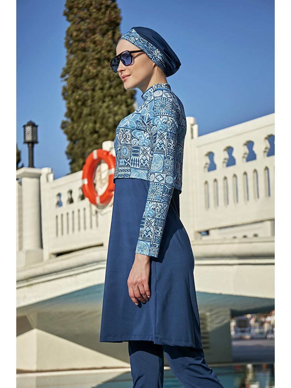 Lacivert Likralı Tam Kapalı Mayo 4lü Set R068 Lamia-2