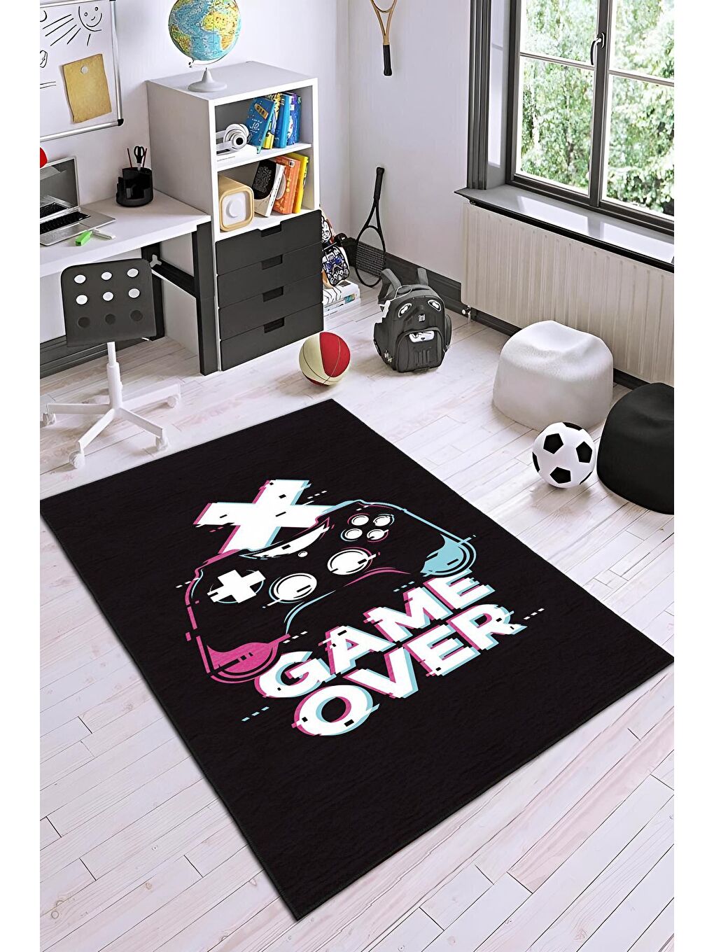 Siyah Dekoratif Özel Tasarım Yıkanabilir, Modern Halı  100 x 200 cm-1