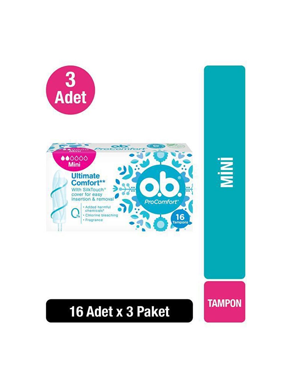 O.B Renksiz Tampon Mini 16'lı x3