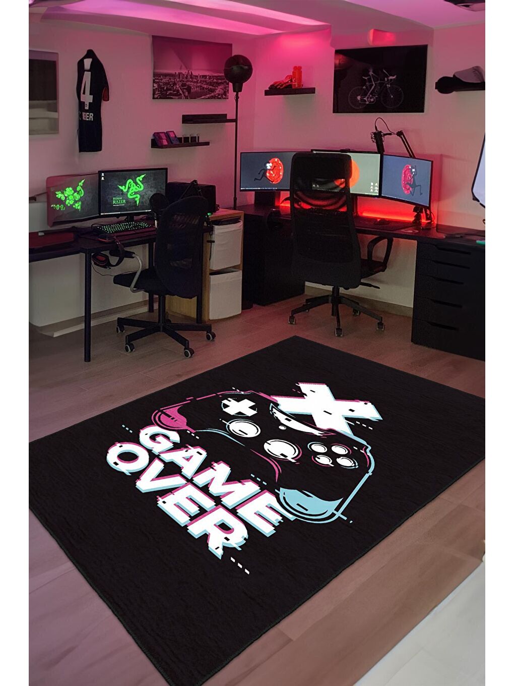 Siyah Dekoratif Özel Tasarım Yıkanabilir, Modern Halı  100 x 200 cm-2