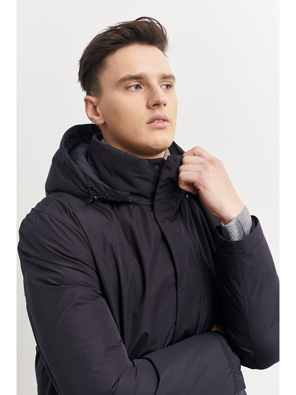 Erkek Lacivert Standart Fit Normal Kesim Yaka İçi Kürklü Kışlık Mont-2