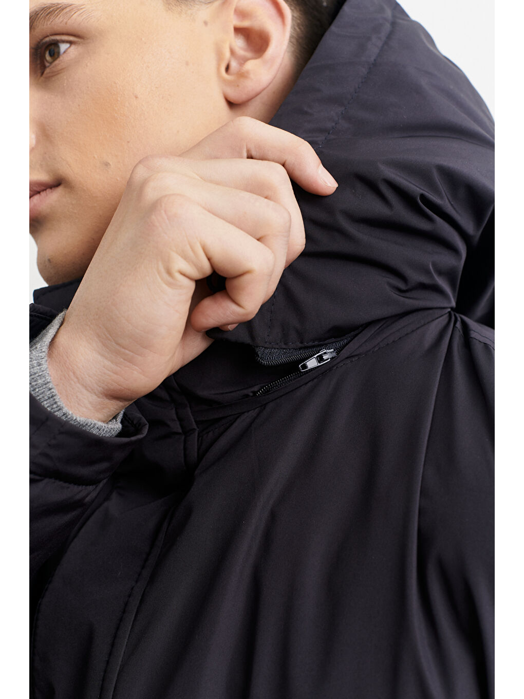 Erkek Lacivert Standart Fit Normal Kesim Yaka İçi Kürklü Kışlık Mont-3