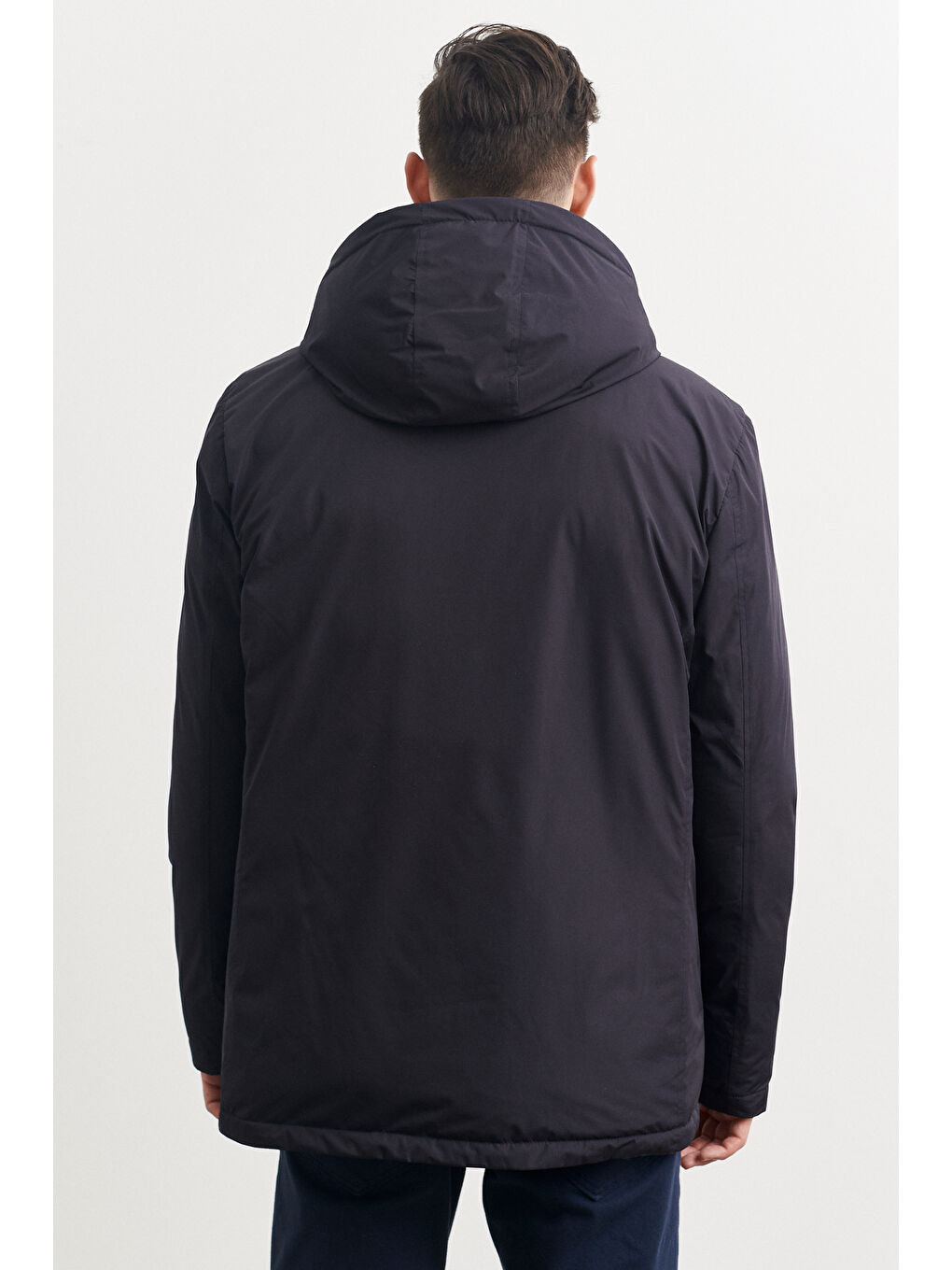 Erkek Lacivert Standart Fit Normal Kesim Yaka İçi Kürklü Kışlık Mont-6