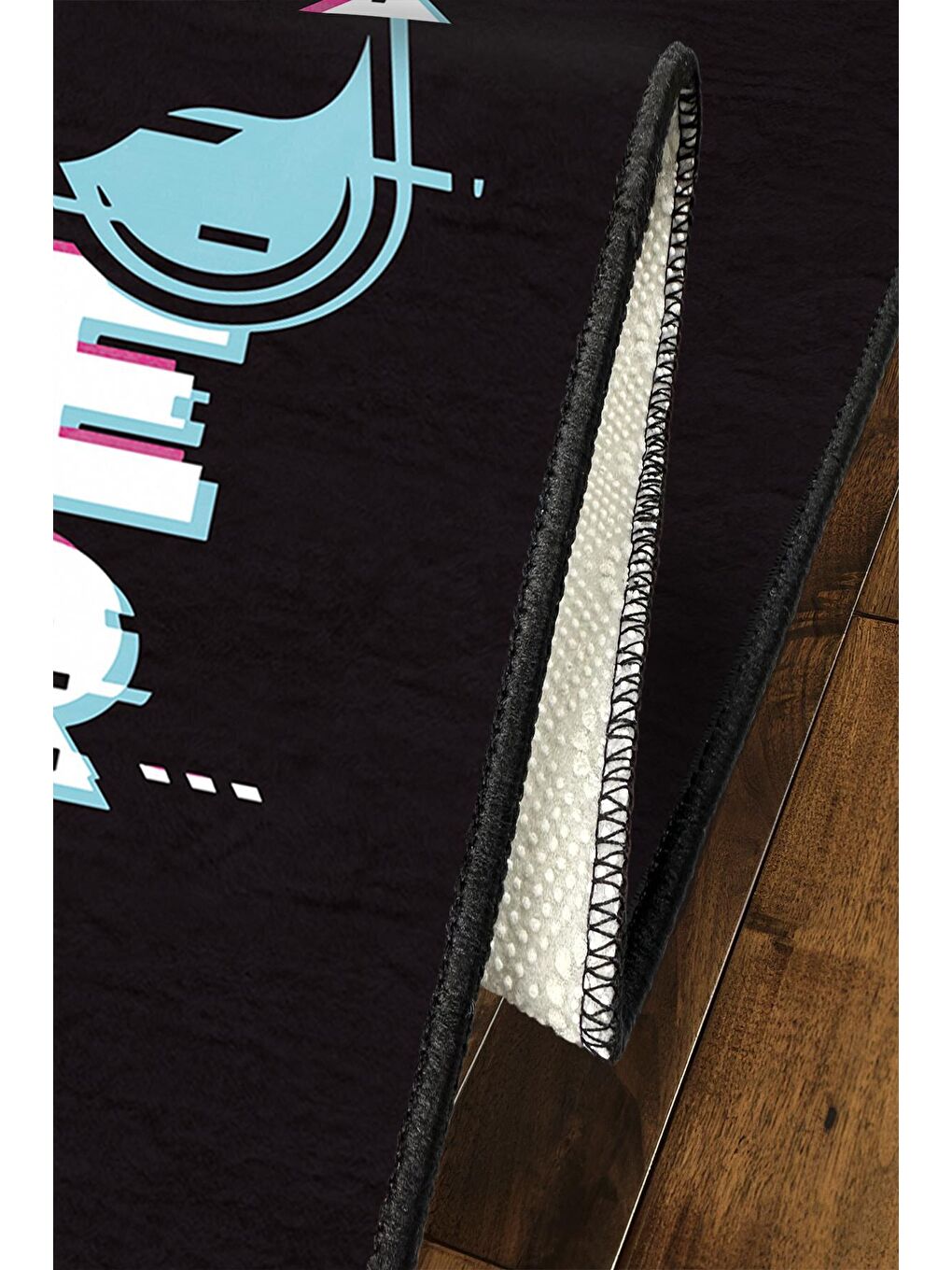 Siyah Dekoratif Özel Tasarım Yıkanabilir, Modern Halı  100 x 200 cm-4