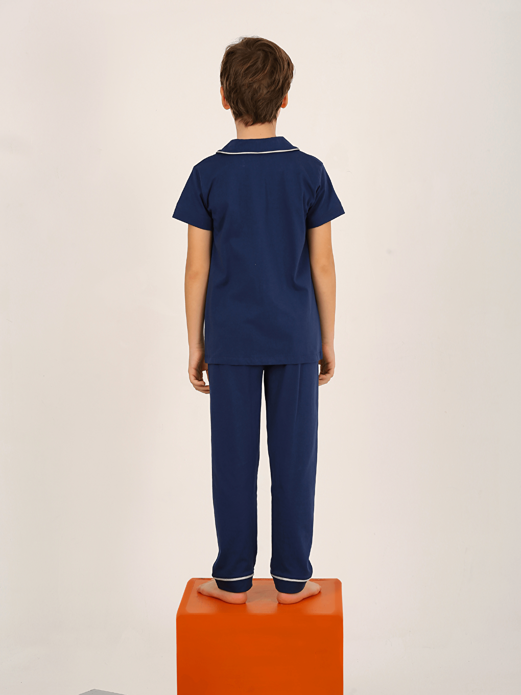 Lacivert Erkek Çocuk Kısa Kollu Düğmeli %100 Pamuklu Pijama Takımı The King-1