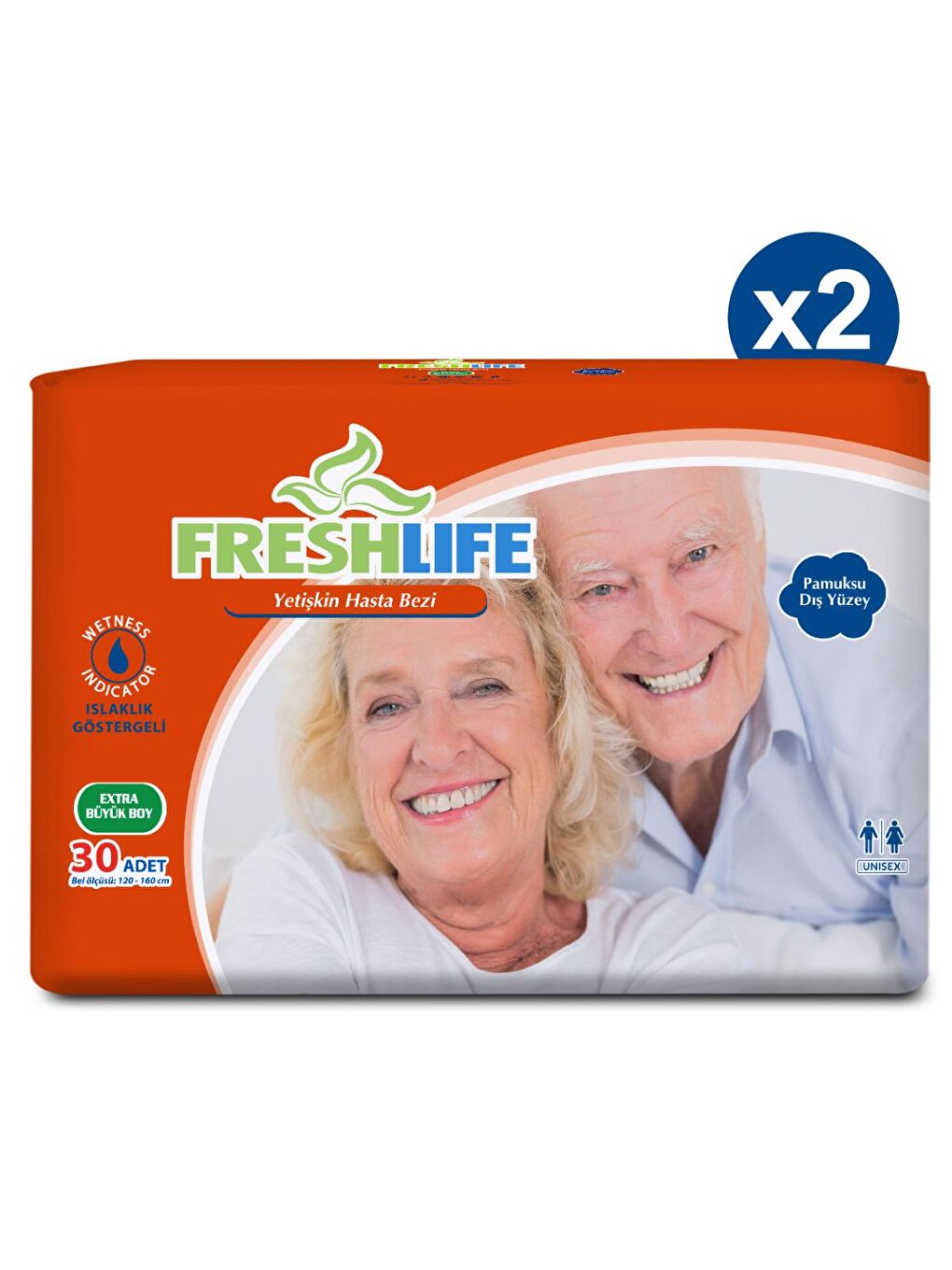 FRESHLIFE Renksiz 2'li  Xlarge Yetişkin Hasta Bezi 30x2 (60 Adet) - 1