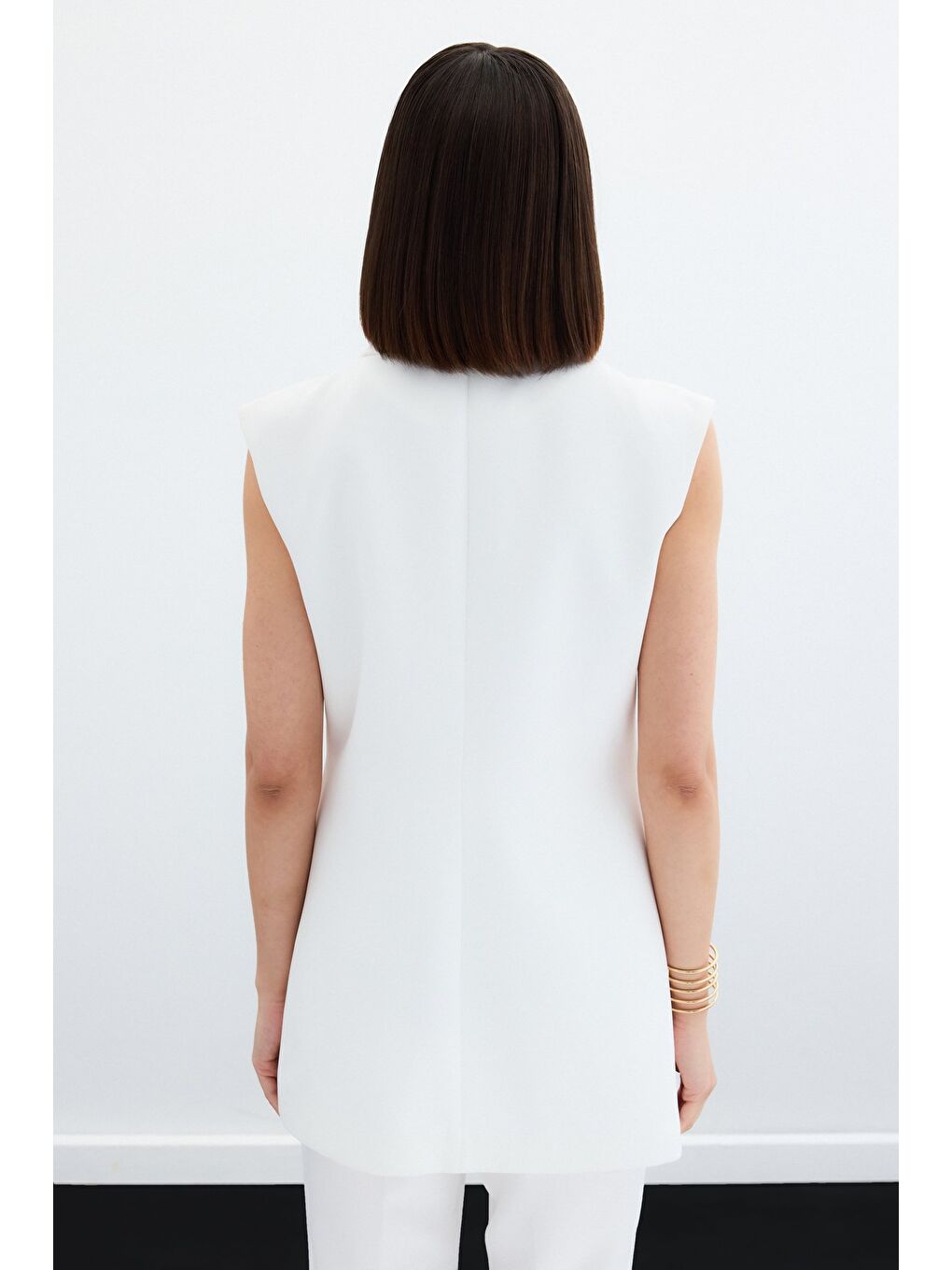 Toka Detaylı Uzun Yelek - Ekru-7