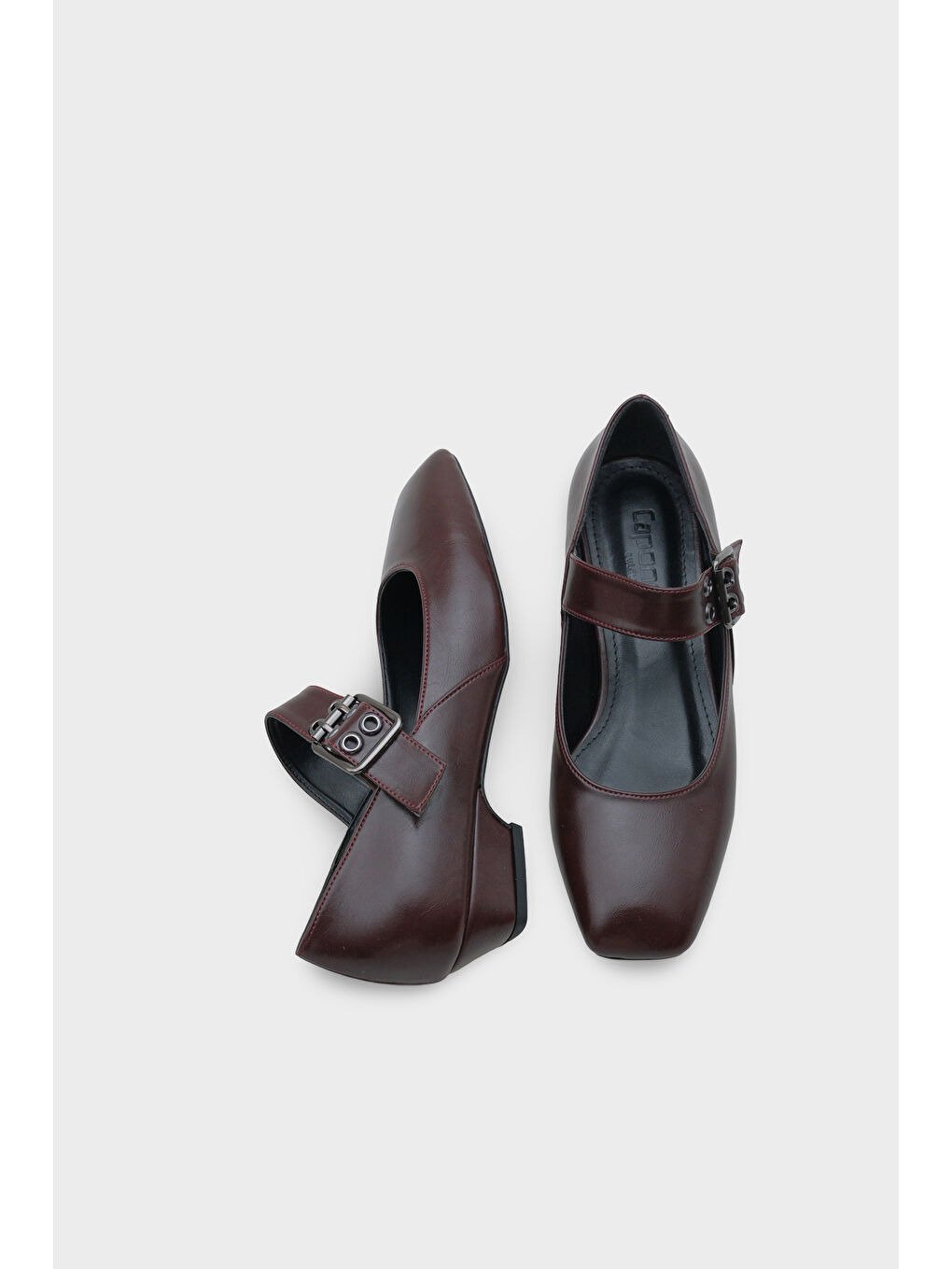 Bordo Darell Kısa Topuklu Küt Burunlu Bantlı Kadın Ayakkabı-1