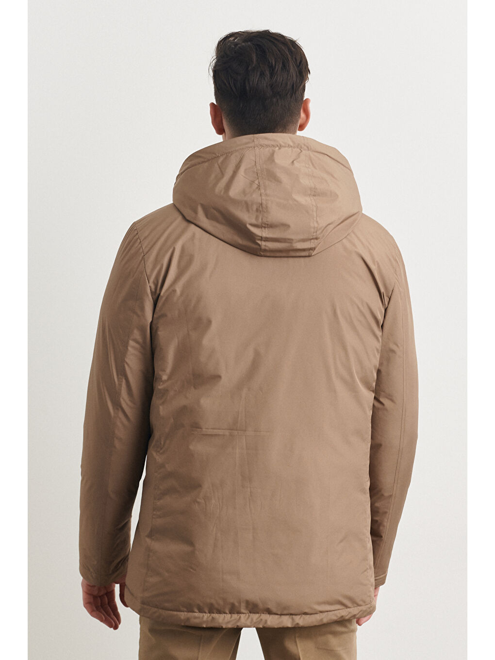 Bej Erkek Vizon Standart Fit Normal Kesim Yaka İçi Kürklü Kışlık Mont-7