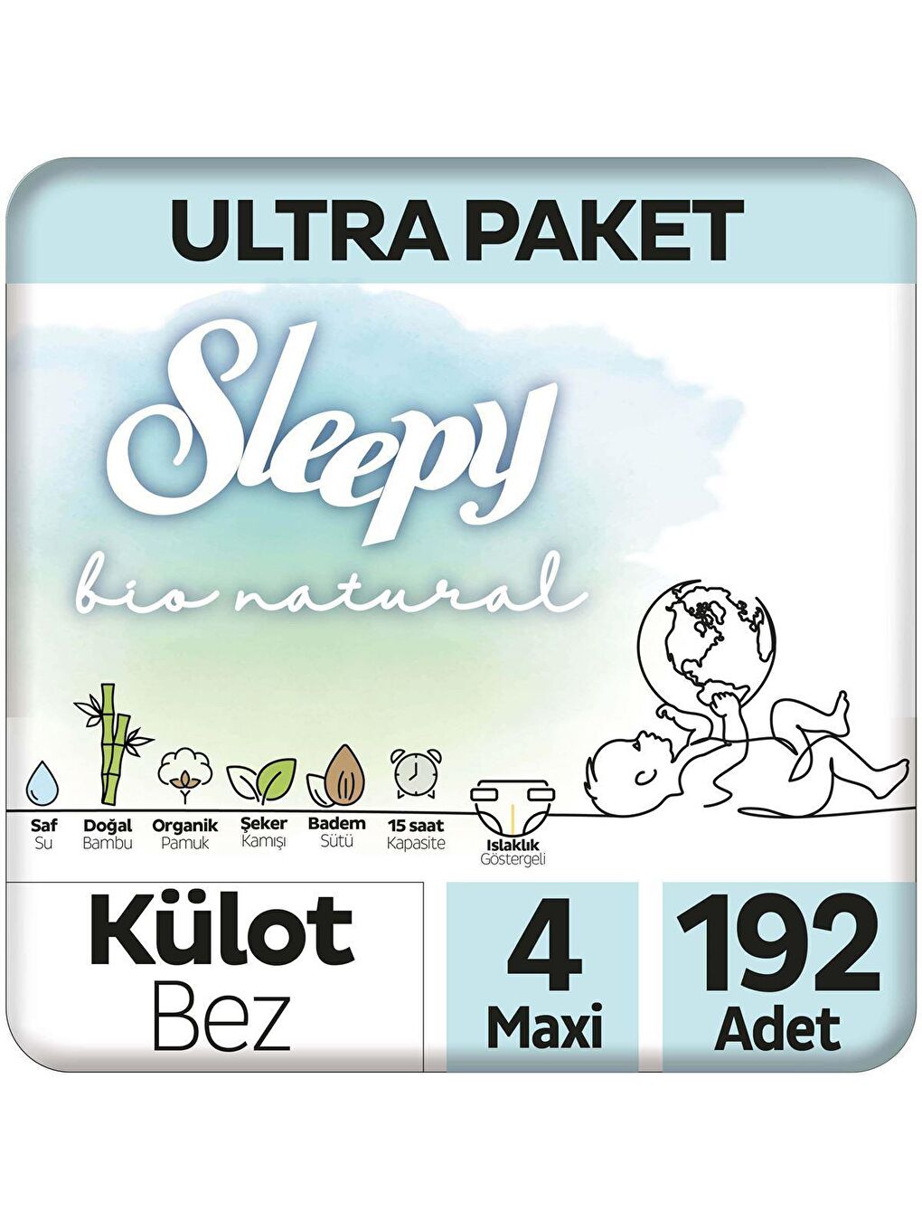 Sleepy Beyaz Bio Natural Ultra Paket Külot Bez 4 Numara Maxi 192 Adet