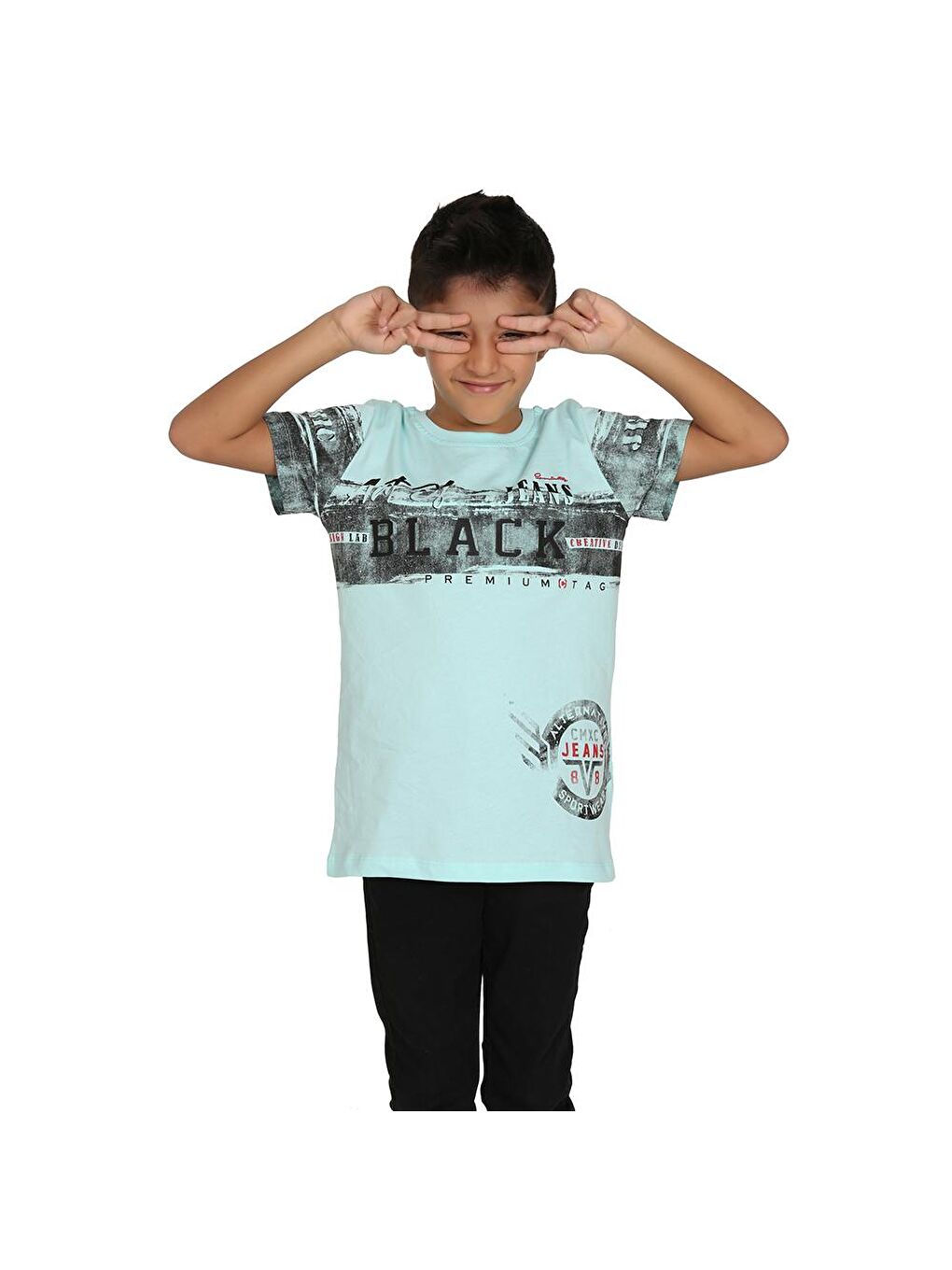 Toontoykids Mint Yeşil Erkek Çocuk T-Shirt Black Baskılı