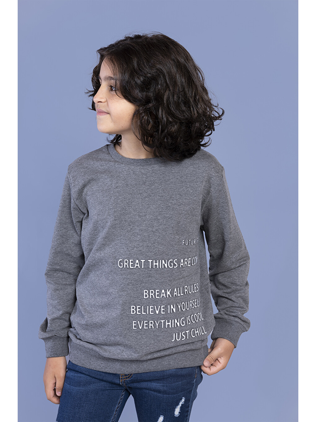 Antrasit Erkek Çocuk Kabartma Baskılı Sweatshirt