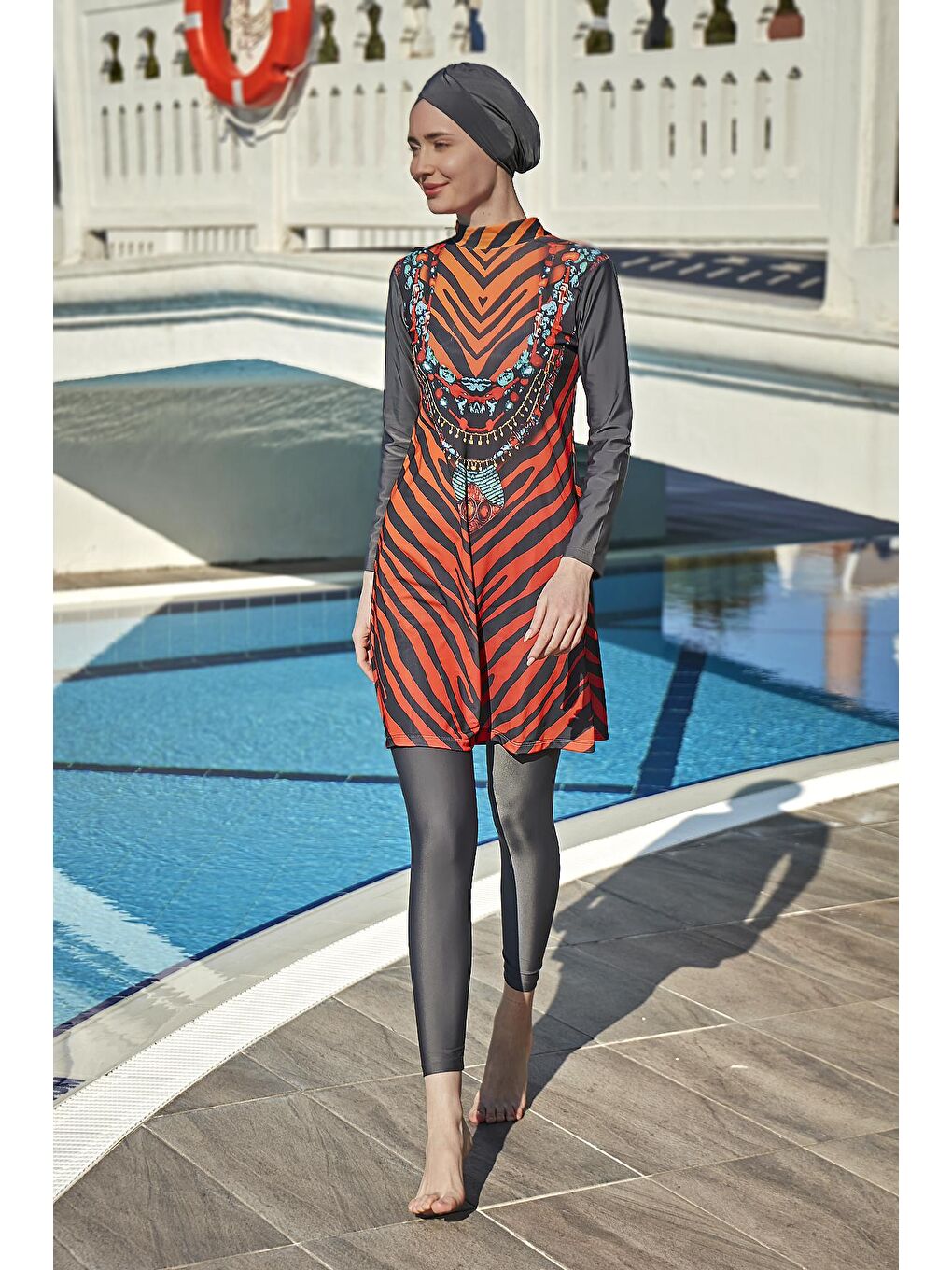 Gri Tasarım Tam Kapalı Tesettür Mayo 900-305 Kenya-2