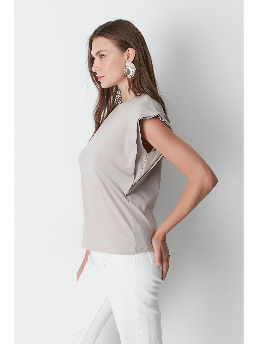 Bisiklet Yaka Kısa Kol 2'li Basic T-Shirt 958 Haki/Gri-2