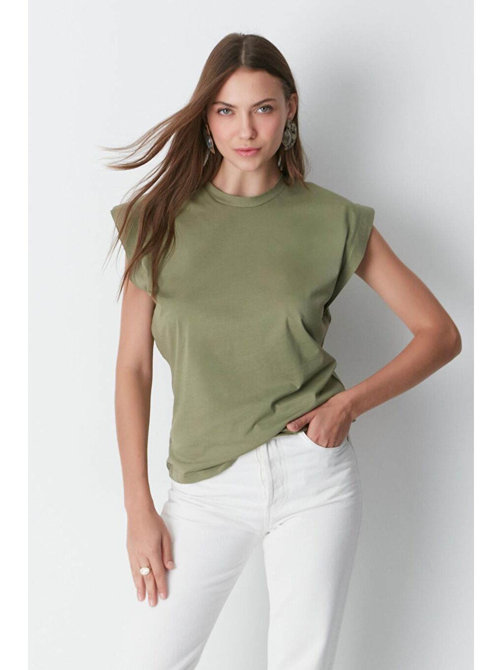 Bisiklet Yaka Kısa Kol 2'li Basic T-Shirt 958 Haki/Gri-4