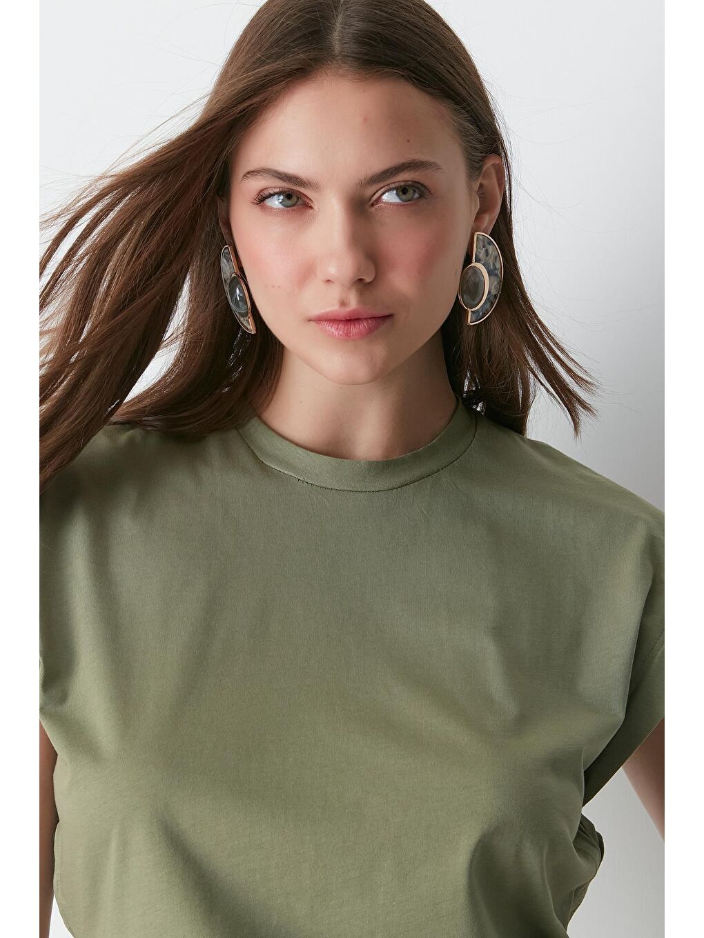 Bisiklet Yaka Kısa Kol 2'li Basic T-Shirt 958 Haki/Gri-5