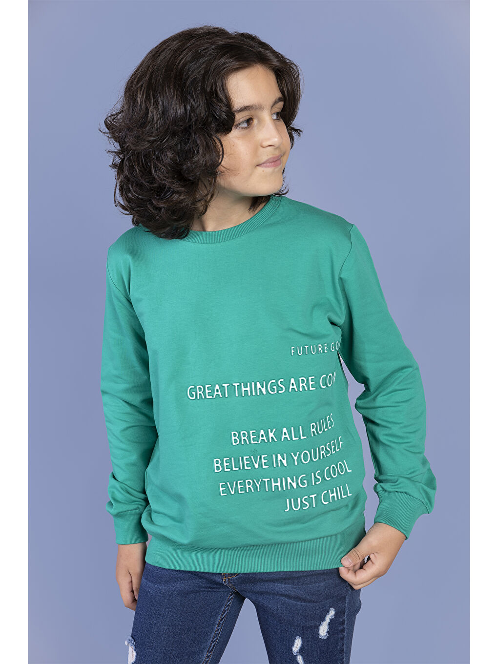 Toontoykids Yeşil Erkek Çocuk Kabartma Baskılı Sweatshirt