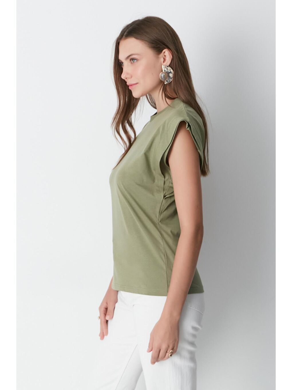 Bisiklet Yaka Kısa Kol 2'li Basic T-Shirt 958 Haki/Gri-7