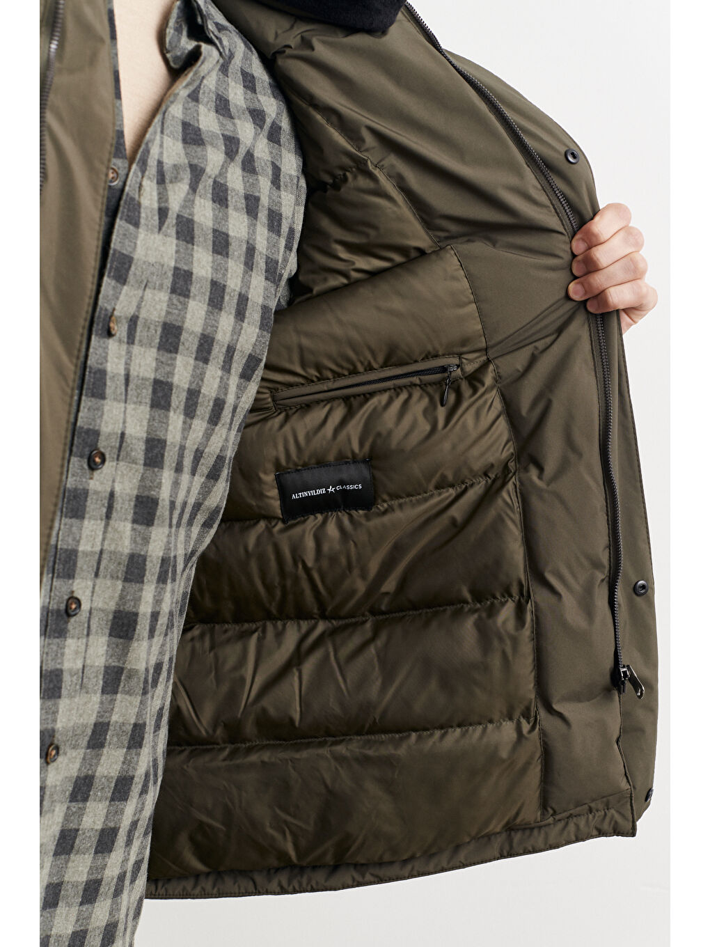 Erkek Haki Standart Fit Normal Kesim Yaka İçi Kürklü Kışlık Mont-5