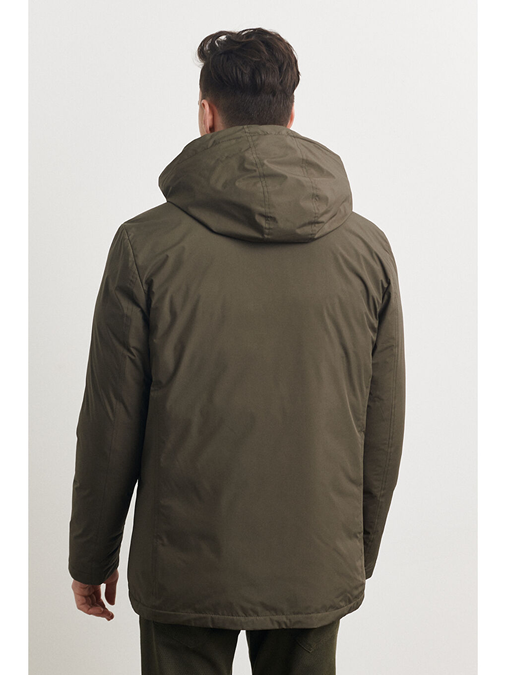 Erkek Haki Standart Fit Normal Kesim Yaka İçi Kürklü Kışlık Mont-8