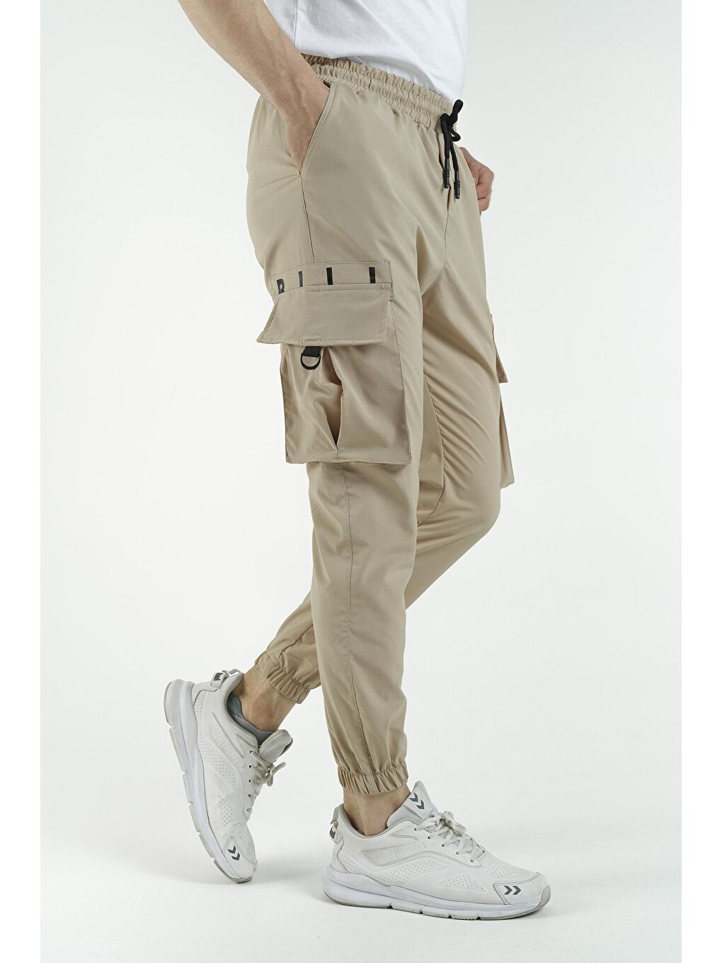 Bej Slim Fit Kort Paraşüt Kargo Cepli Erkek Eşofman Alt-1