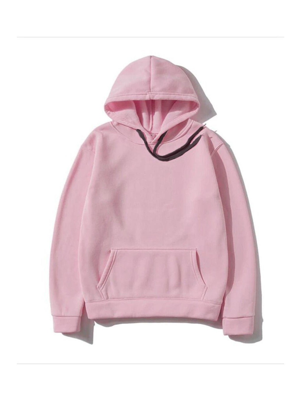 Pembe Düz Basic Pamuklu Unisex Kapüşonlu Sweatshirt