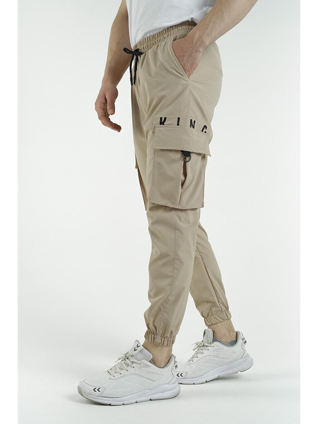Bej Slim Fit Kort Paraşüt Kargo Cepli Erkek Eşofman Alt-2