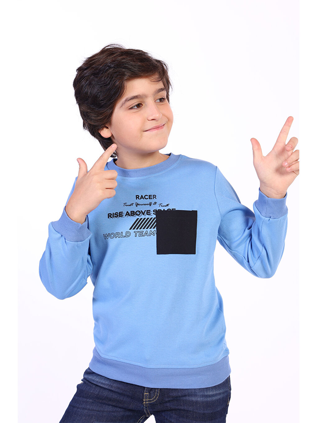 Toontoykids İndigo Erkek Çocuk Cep Detaylı Baskılı Sweatshirt