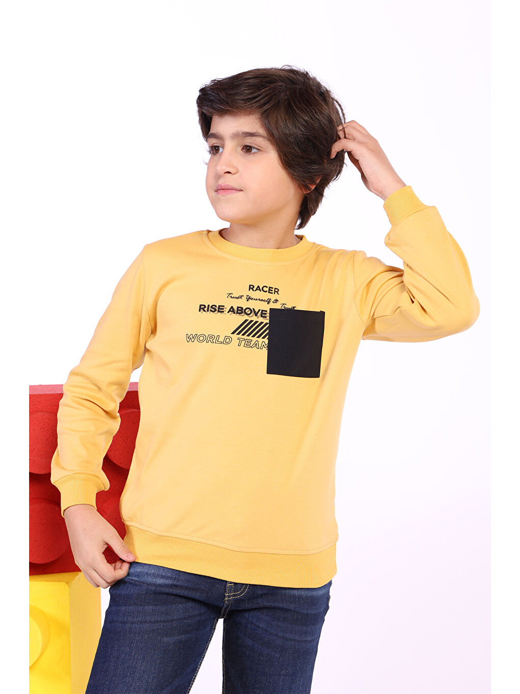 Toontoykids Hardal Sarı Erkek Çocuk Cep Detaylı Baskılı Sweatshirt