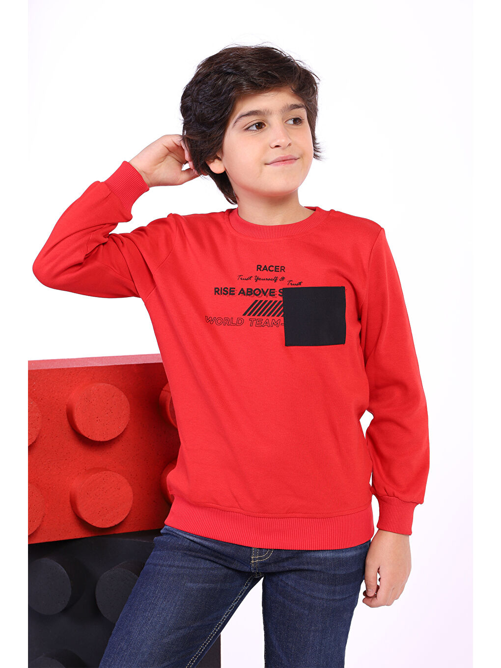 Toontoykids Kırmızı Erkek Çocuk Cep Detaylı Baskılı Sweatshirt