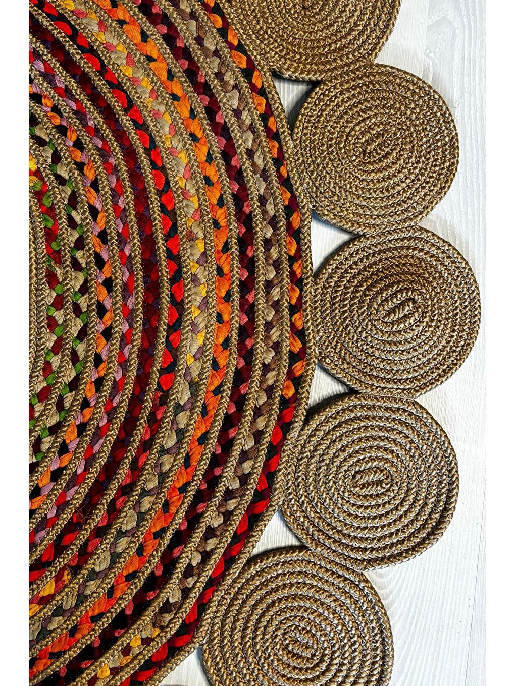 Homefesto Bej Natural Jüt Halı El Dokuma Hasır Yolluk Bohem Jüt Kilim HMFJUT417 90 x 90 cm - 6