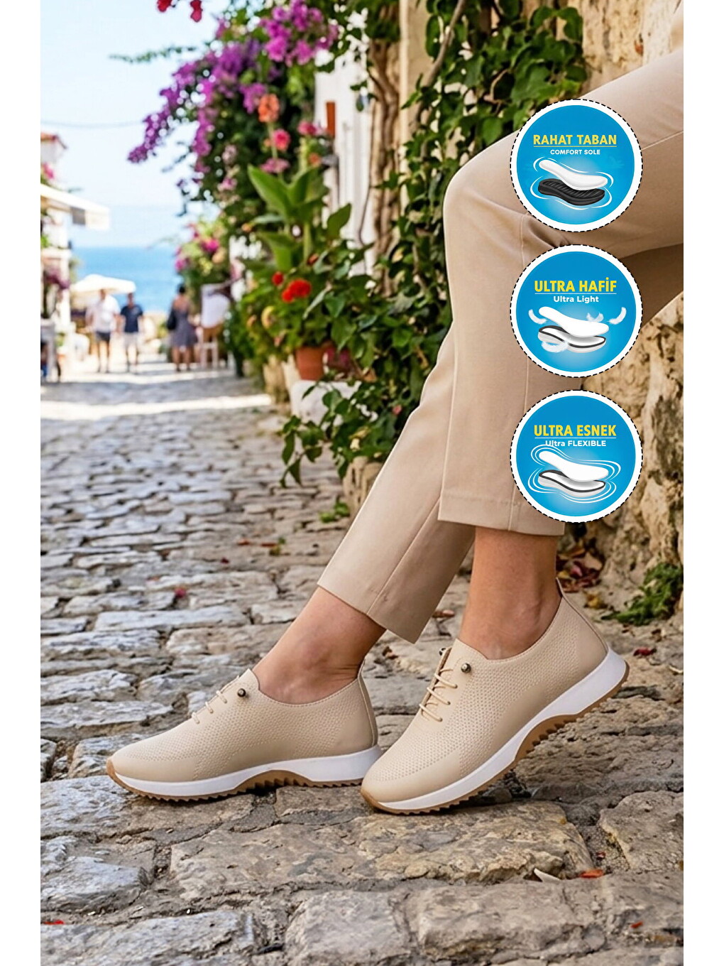 Bej Lastik Bağcıklı Kadın Casual Ayakkabı 068 Z-2