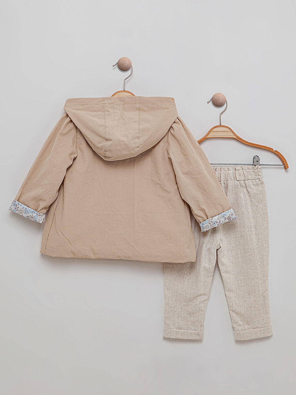 Kız Bebek 3'lü Kapüşonlu Takım 6-18 Ay Bej-1