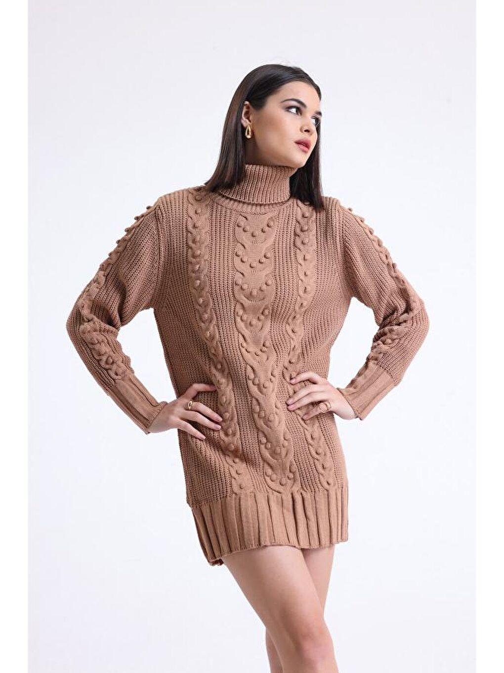 Sarı Kadın Balıkçı Yaka Gofralı Triko Tunik 11002