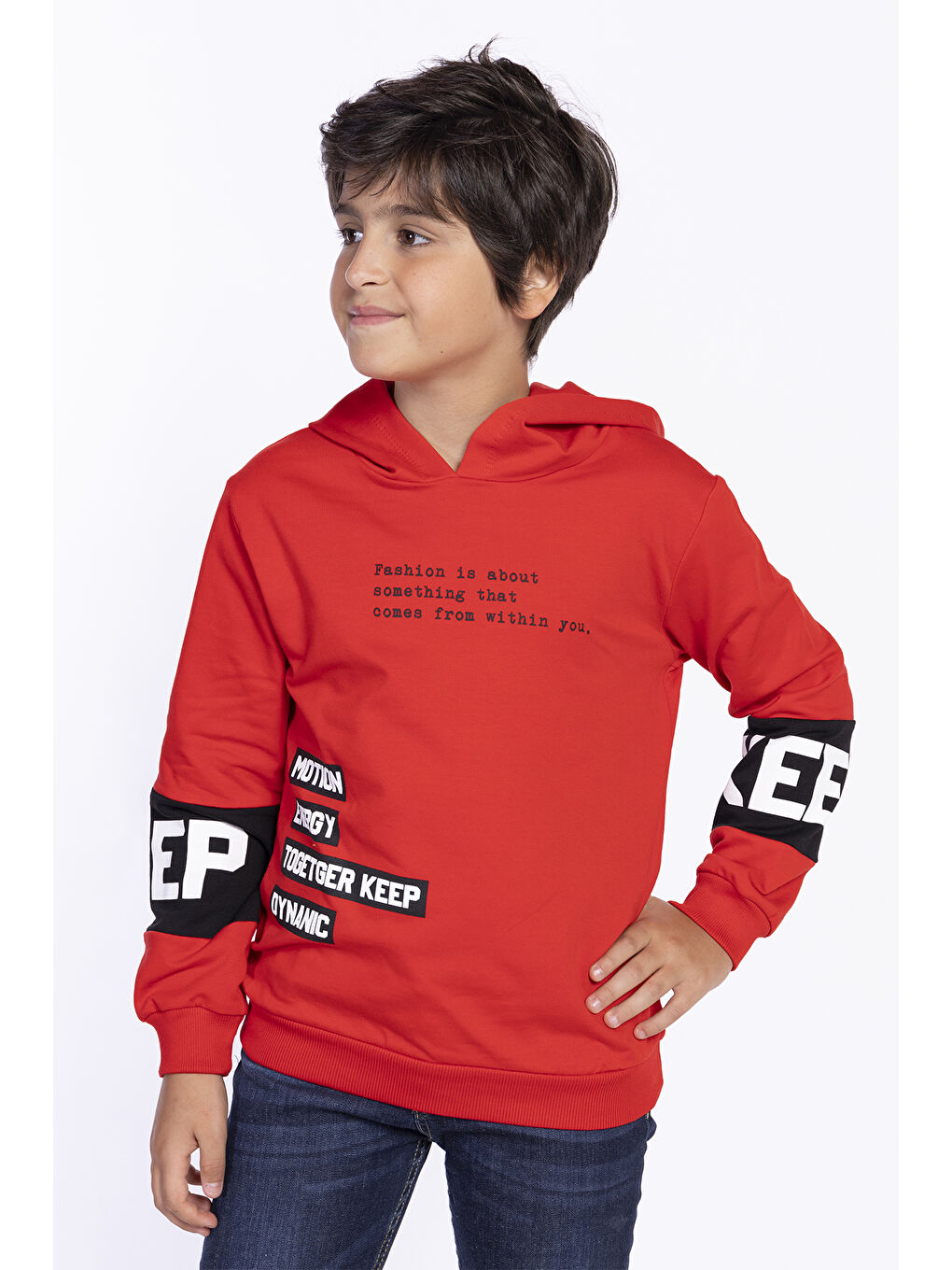 Toontoykids Kırmızı Erkek Çocuk Kapüşonlu Kolları Garnili Sweatshirt