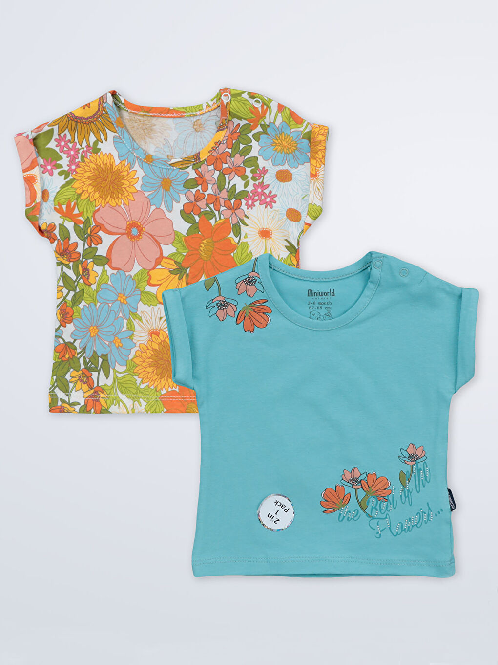 Lacivert Kız Bebek 2'li Tişört 3-12 Ay Aquamarine