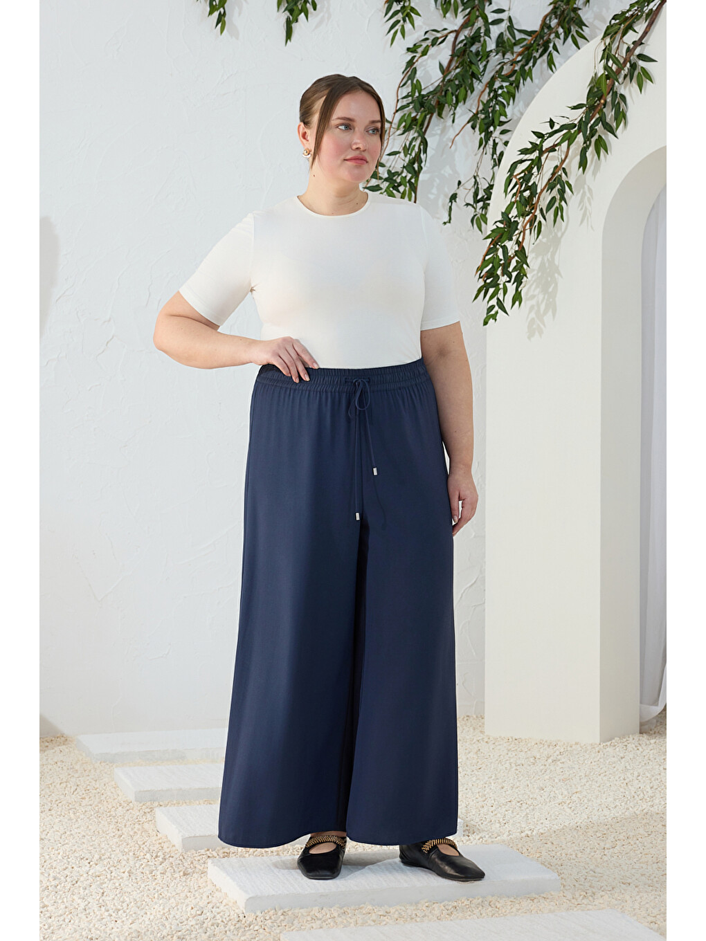 Lacivert Lastik Detaylı Pantolon Etek-2