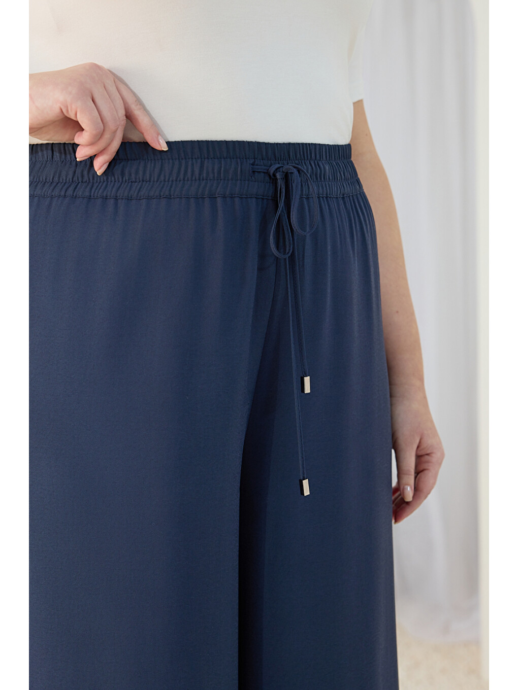 Lacivert Lastik Detaylı Pantolon Etek-4