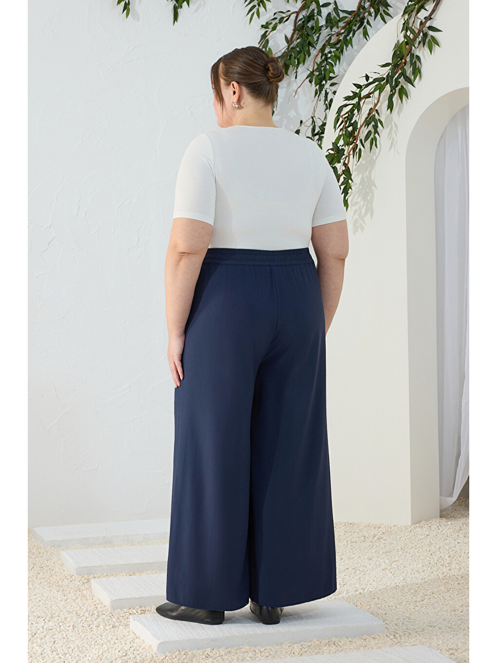Lacivert Lastik Detaylı Pantolon Etek-5