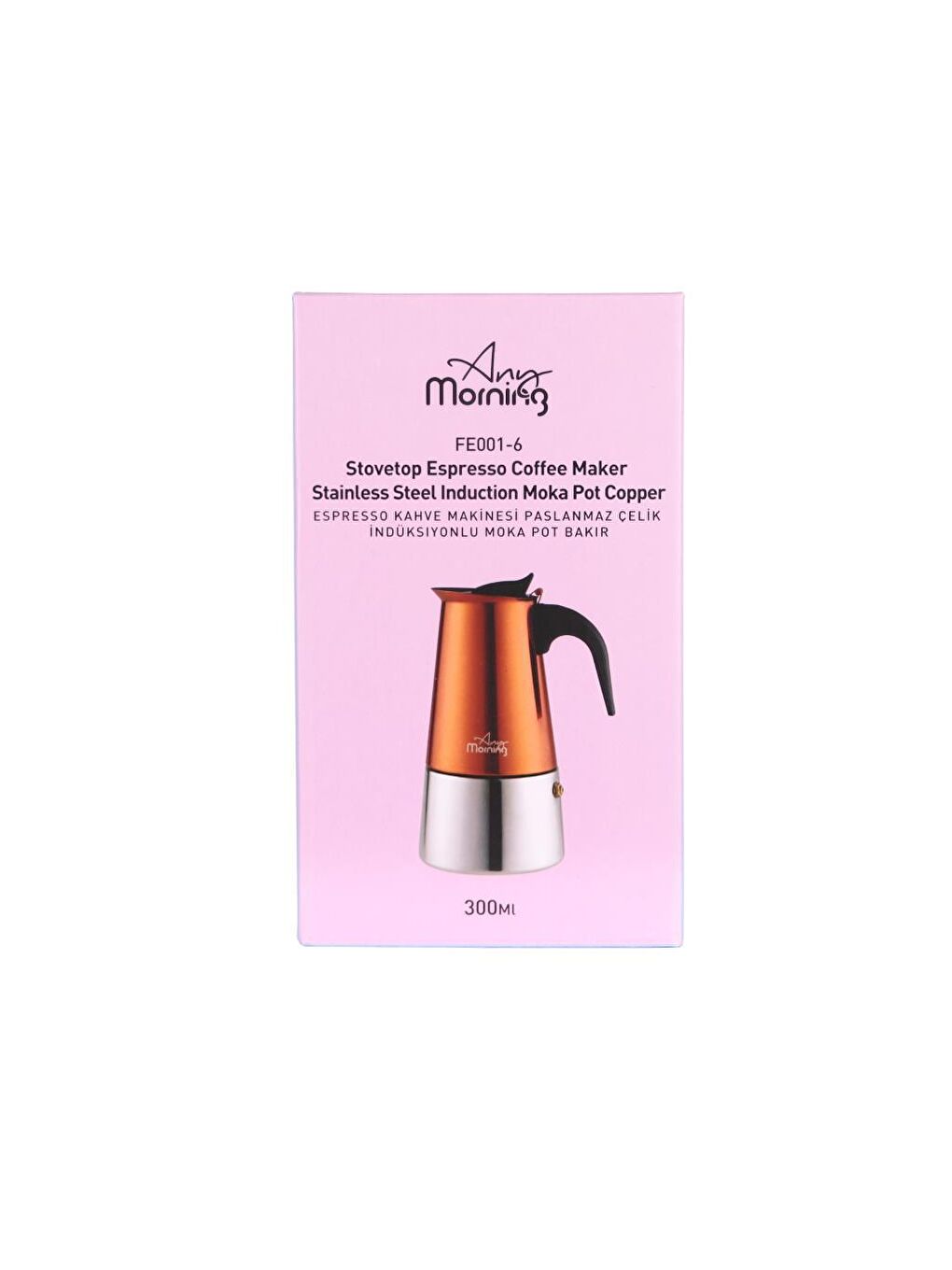 Any Morning Bakır FE001-6 Espresso Kahve Makinesi Paslanmaz Çelik İndüksiyonlu Moka Pot 300 Ml Bakır - 4