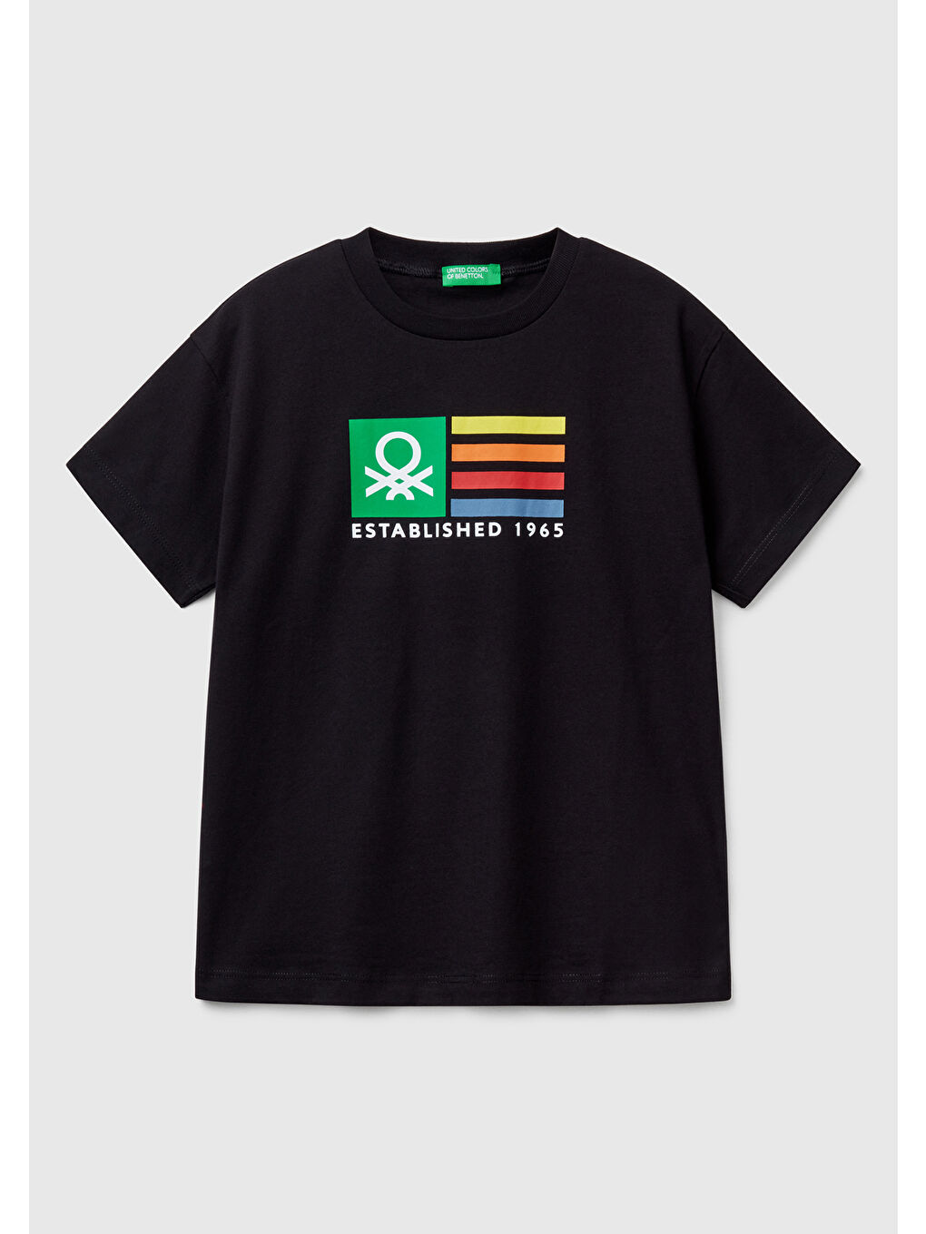 Erkek Çocuk Siyah Benetton Logo Baskılı Tişört