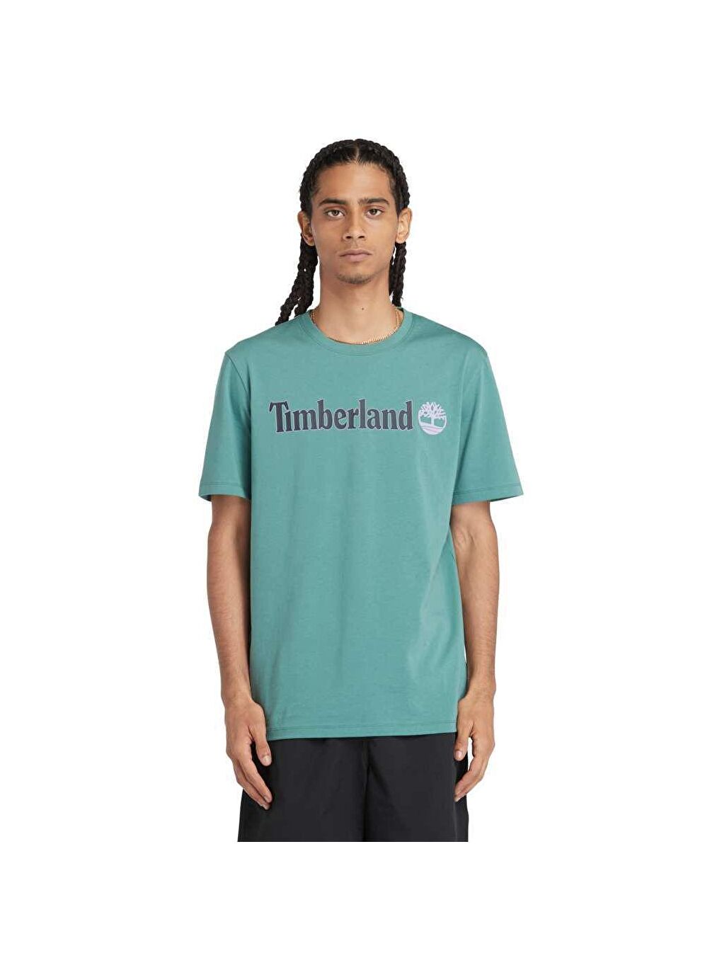 Timberland Turkuaz Linear Logo Erkek Turkuaz Yuvarlak Yaka Tişört