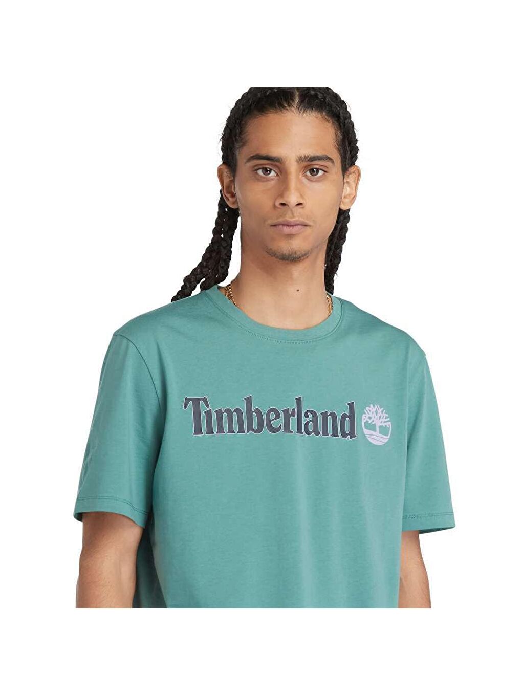 Timberland Turkuaz Linear Logo Erkek Turkuaz Yuvarlak Yaka Tişört - 1