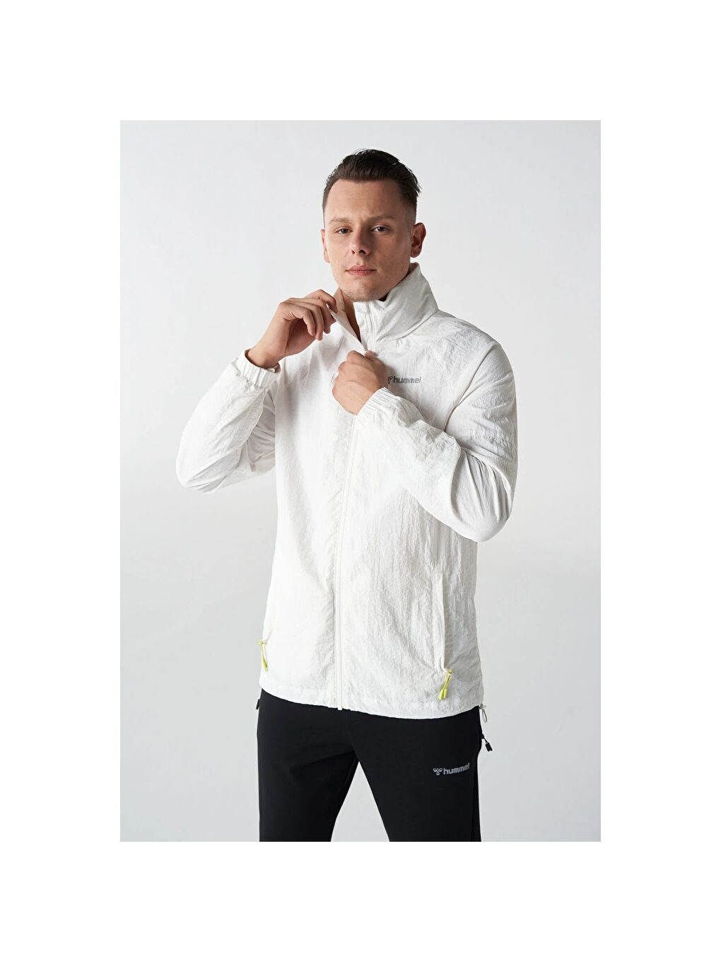 Jake Beyaz Dik Yaka Erkek Fermuarlı Sweatshirt Hırka