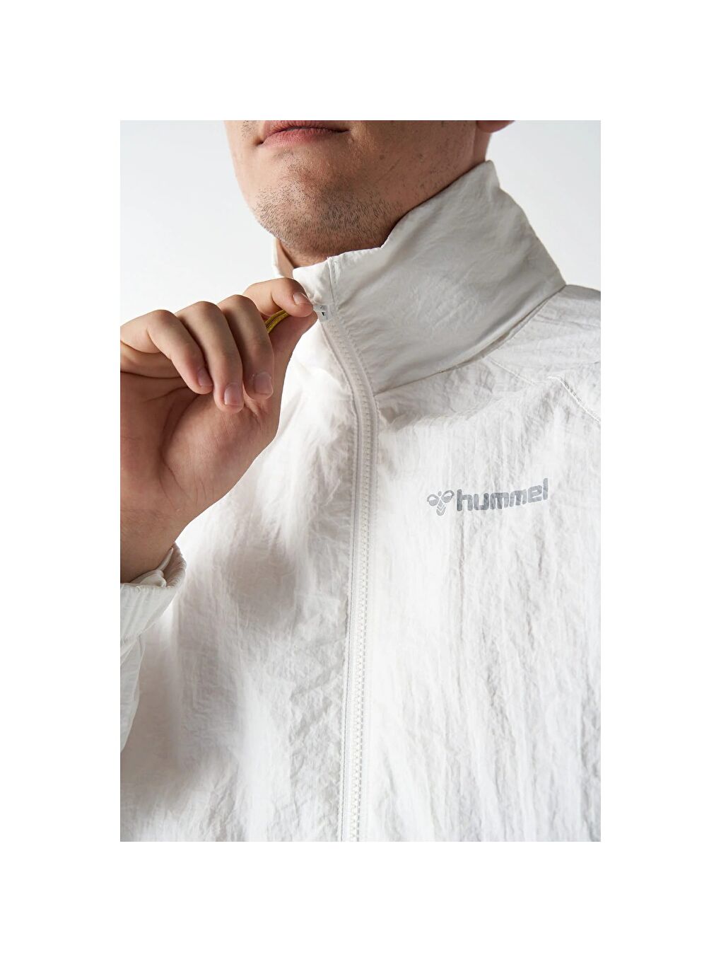 Jake Beyaz Dik Yaka Erkek Fermuarlı Sweatshirt Hırka-1