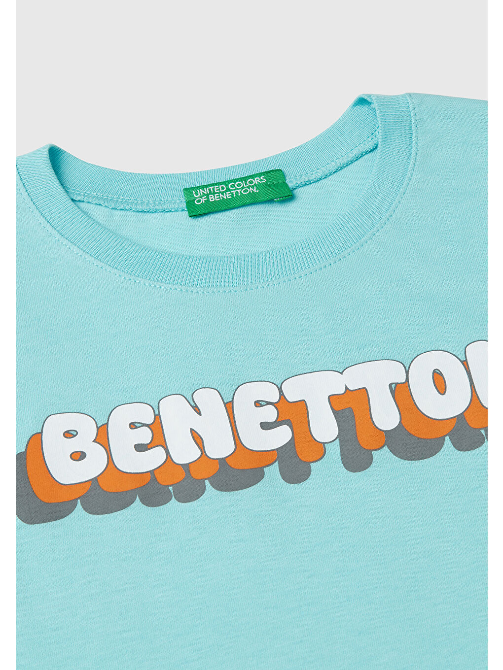 Turkuaz Erkek Çocuk Su Yeşili Benetton Logo Baskılı Tişört-2