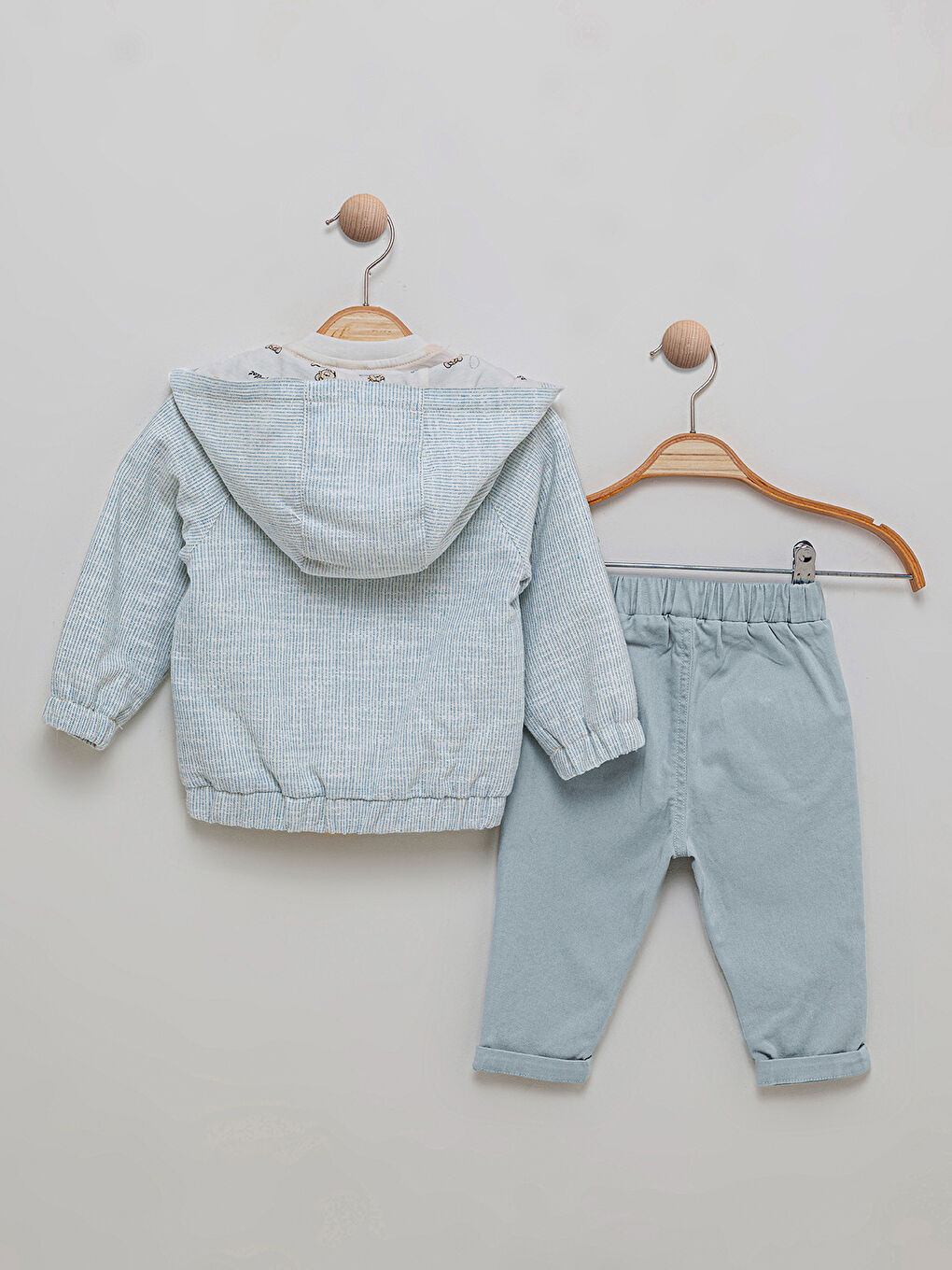 Erkek Bebek Kapüşonlu 3'lü Takım 6-18 Ay Mavi-1